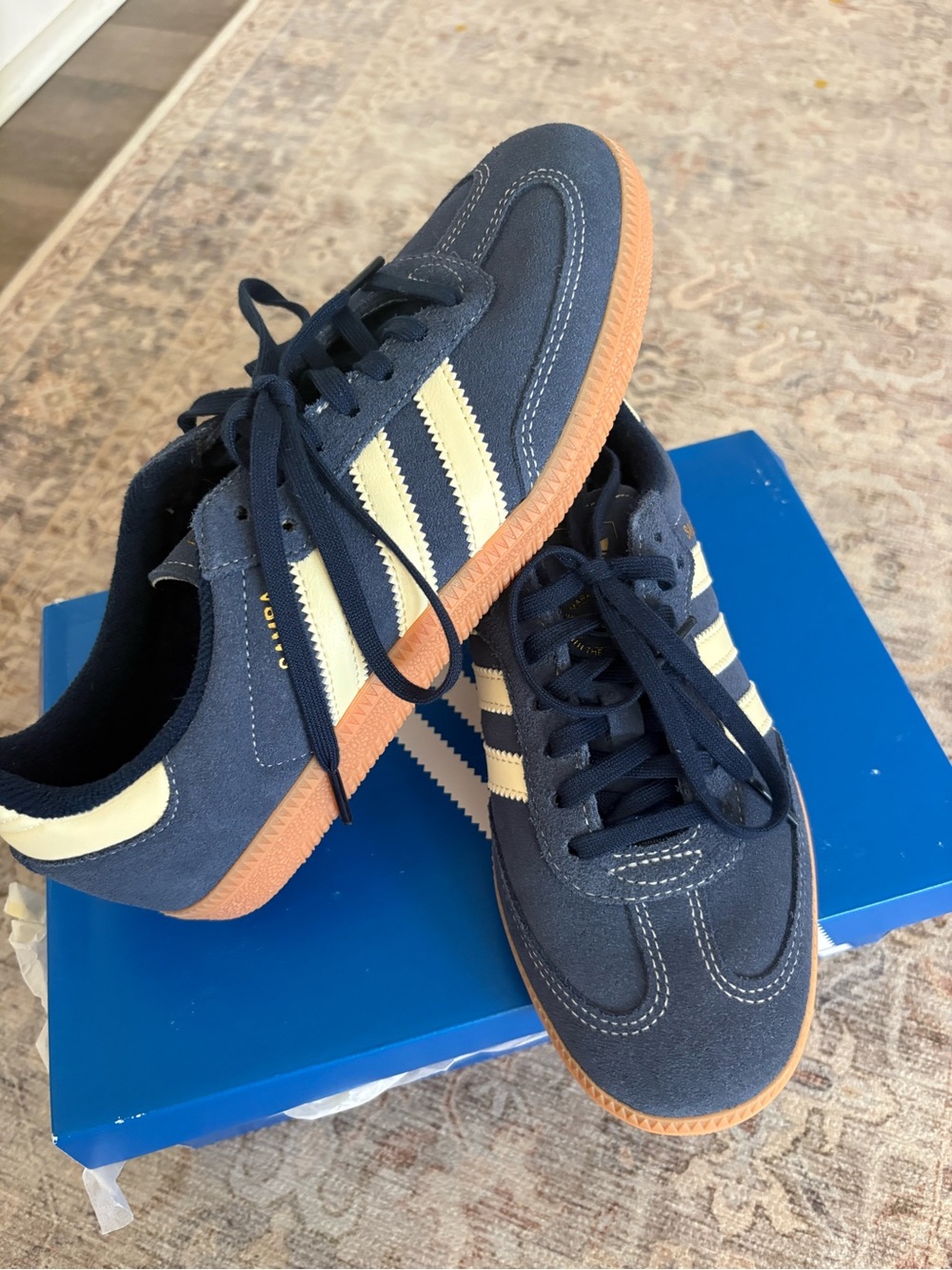 Adidas Samba OG J Navy Blue Cream Gum Suede Sneakers KH9784 Size 5 NWT